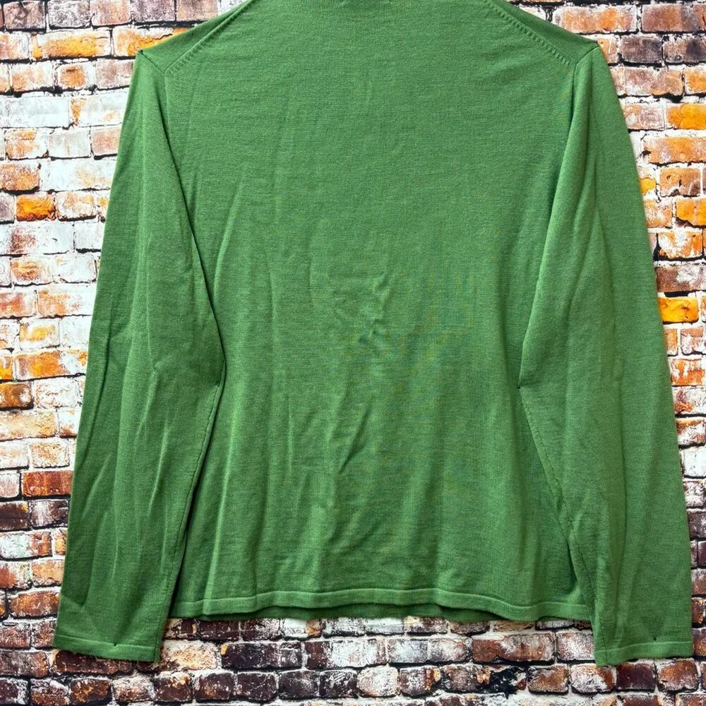 J. Crew Merino Wool Sweater in Green V-neck Long Sleeves Men Sz Large